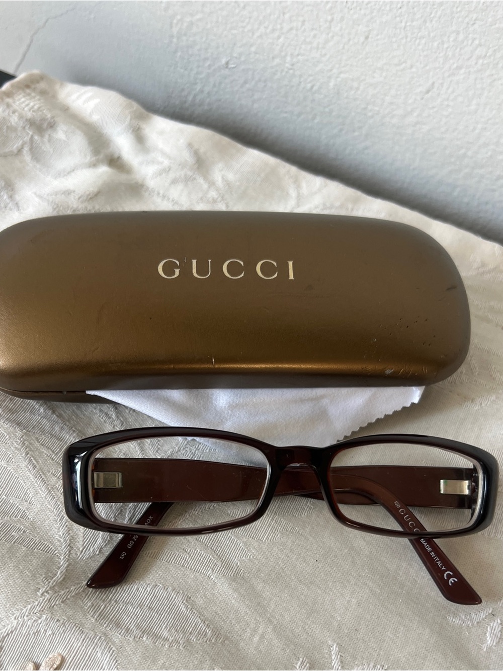Vintage Gucci Gucci GG 2973 AOX Brown Rectangular Eyeglasses Frames w/ Hard Case